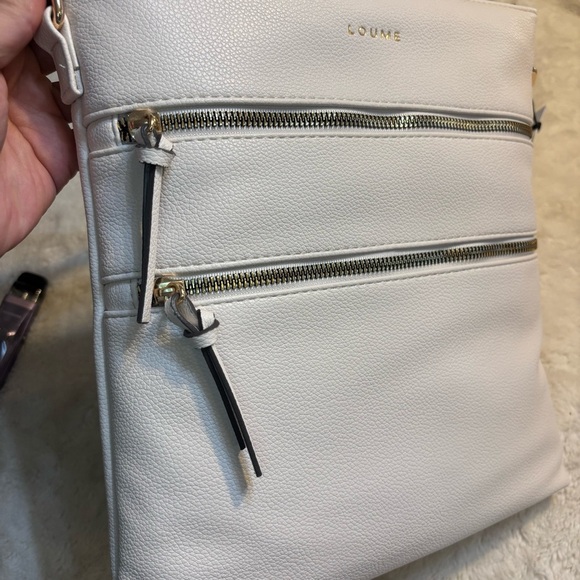 NWT Loume Crossbody Bag Cream Gold-Tone Hardwar Pebbled Faux Leather Nylon Strap - Picture 16 of 16